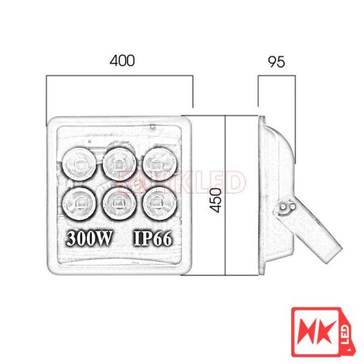 Đèn pha LED vuông 300W IP66 - Thương hiệu HKLED